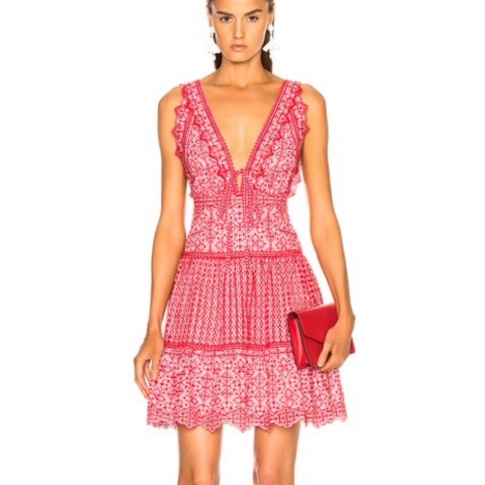 JONATHAN SIMKHAI red and white eyelet and stripe dress size small